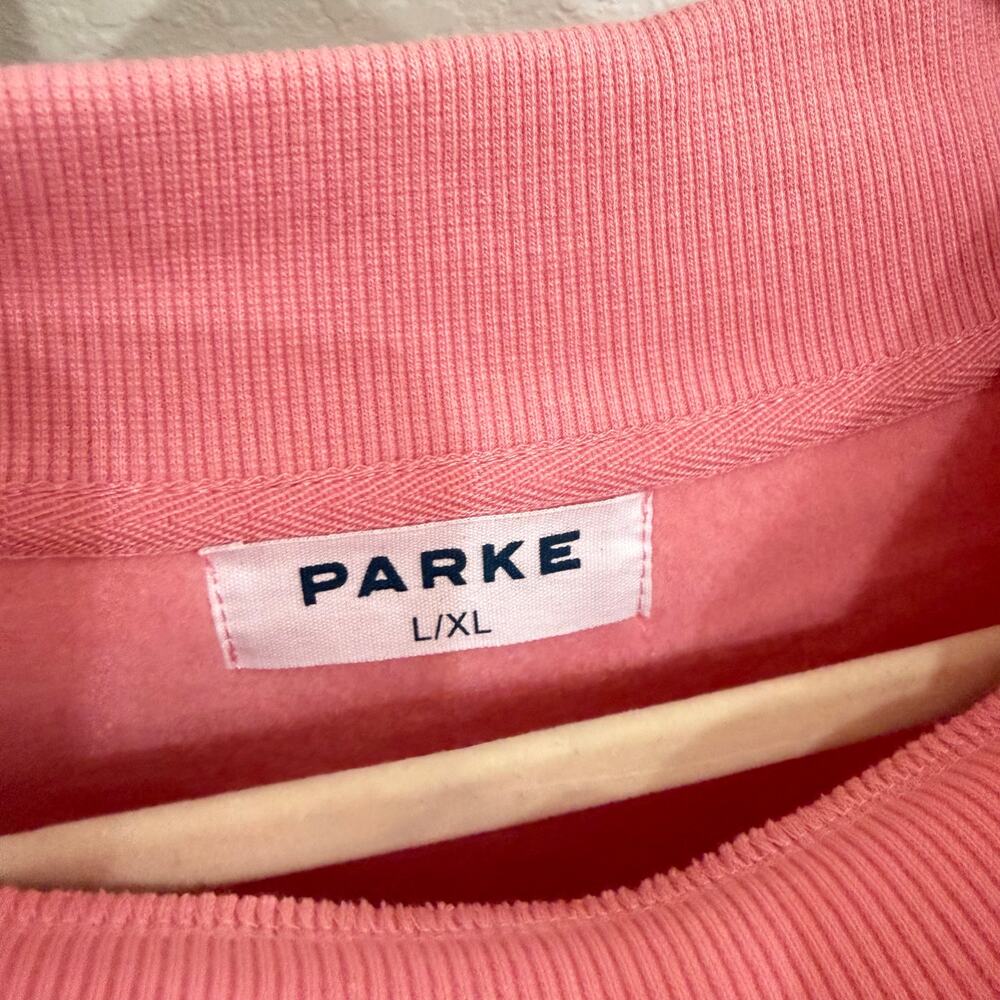 NEW PARKE Fleece Jean Heart Varsity Mockneck in Blush + Crimson Size L/XL - Picture 5 of 7